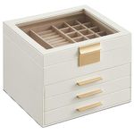 SONGMICS Jewelry Box with Glass Lid, 4-Layer Jewelry Organizer, 3 Drawers, 8 x 9.1 x 6.5 Inches, Cloud White and Gold Color UJBC173W01