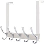 WEBI Over The Door Hooks 5 Coat Hooks,Over The Door Towel Rack,Door Hanger Over Door Coat Rack for Hanging Towels,Clothes,Bathroom,Chrome