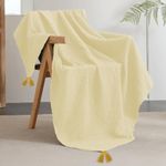Urban Space 100% Cotton Waffle Throw Blanket, Soft Decorative Throw for Living Room, Sofa, Chair and Couch, Handmade,Reversible and Breathable Throw with Tassels (Size - 50 x 70 Inches, Beige)-200 TC