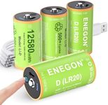 ENEGON Rechargeable Lithium D Batteries 4 Pack, 12580mWh 500+ Charge Cycles