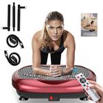 Natini Vibration Plate Exercise Machine - Whole Body Workout Vibration Platform Lymphatic Drainage Machine for Weight Loss Home Fitness w/Pilates Bar + Resistance Bands + Remote(Red)