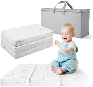 HREVAI Tri-fold Pack and Play Mattress, 38x26 Memory Foam & High Density Foam Baby Mattress for Pack N Play, Foldable Travel Pack N Play Mattresses Pad for Baby and Toddlers, Breathable & Washable