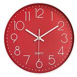 Taodyans 12 in Silent Wall Clock Kitchen Clock Quartz Battery Operated Round Modern Home Decor Clock for Living Room Office Class Room Bedrooms (Red)