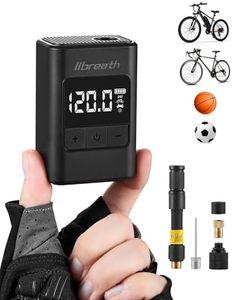 Bike Pump with Gauge, 120 PSI Mini Electric Bike Tire Pump, Auto Stop Air Pump with Presta and Schrader Valve, Portable Rechargeable Fast Inflation for Road Mountain Bike Bicycle Accessories