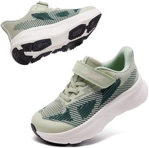 GOALCTOWINS Little/Big Kids Wide Toe Box Shoes Breathable Running Sneakers with Hook and Loop & Elastic Laces, Boys and Girls Non-Slip Wide Toe Box Sneakers for Tennis Walking Green