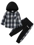 Toddler Boys Plaid Tracksuit Clothes Kids Long Sleeve Hoodie Sweatshirt Button Down Tops + Pants Outfit Set Children Hooded Shirts Top Bottom Suit Boys School Playsuit