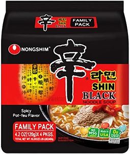 NongShim Shin Black Noodle Soup, Spicy. Pack of 4 in 1 Pack.