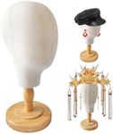 CHADWICK Canvas Wig Head Stand with Detachable Wood Stand - Great for Hats, Caps Display and Wig Making, 21Inch Mannequin Head Block, Dome Model Head, Helmet Jewelry Glasses Headband Display