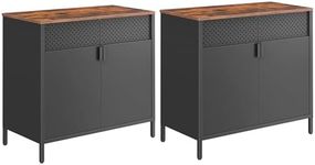 SONGMICS Storage Cabinets, Set of 2, Metal Cabinets, Sideboards with Doors, Adjustable Shelf, Magnetic Closure, Steel Frame, Industrial Style, Rustic Brown and Black ULSC791B01