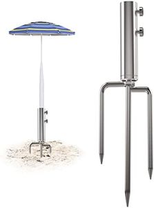 Mikytoper Umbrella Stand Anchor with 3 Spikes, Heavy Duty Metal Parasol Base, Outdoor Umbrella Steel Anchor for Beach Grass Sand, Silver