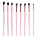 MSQ Eye Makeup Brushes 8pcs Eyeshadow Makeup Brushes Set with Soft Synthetic Hairs & Real Longer Wood Handle for Eyeshadow, Eyeliner, Blending, Lip(Pink)