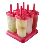 SHOPPOSTREET Set of 6 Plastic Reusable Ice Pop Makers, Homemade Popsicle Frozen Ice Cream Moulds Tray Kulfi Candy Ice Lolly Mold for Children & Adults (RED)