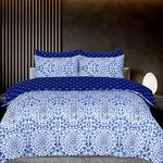 DTEX HOMES Double Duvet Set 100% Pure Cotton Reversible Printed Hotel Quality Duvet Cover Ultra Soft Easy Care double bedding Set Super Soft and Luxury Duvet Cover Sets (Greek Blue-Double)
