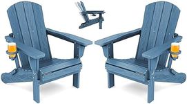 SERWALL Folding Adirondack Chair Set of 2, Reclining Adirondack Chair with Cup Holder, Adjustable Adirondack Chair with 3 Recline Positions, All Weather HDPE Outdoor Adirondack, Blue