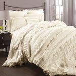 Lush Decor Belle Ivory Comforter Ruffled Shabby Chic 4 Piece Set with Bed Skirt and 2 Pillow Shams, Full/Queen