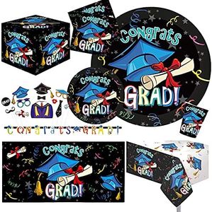 Ultimate 2026 Graduation Party Supplies Set for 30 Guests Includes Dinner & Dessert Plates Cups Napkins Table Covers Photo Props Banners Gift Card Box & Backdrop Congrats Grad Theme