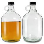 DESIYUE 2 Pack 64oz Glass Gallon Jugs with Handle and Black Plastic Lids, Glass Water Bottles Ideal for Kombucha, Home Brew, Vanilla Extract, Distilled Water, Beer, Soda, Cider (Clear)