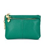 ZOOEASS Women Genuine Leather Zip Mini Coin Purse With Key Ring Triple Zipper Card Holder Wallet, Jade, Everyday