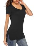 Florboom Womens Tees Summer Tshirt Scoop Neck Loose Longline Split Tshirts Plain T Shirts Black S