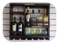 Genuine Decor Small Wooden Wall Cellar Cup Holder Bar Cabinet Wine Glass Holder Rack and Glass Holder with Extra Space for Bar (Brown)