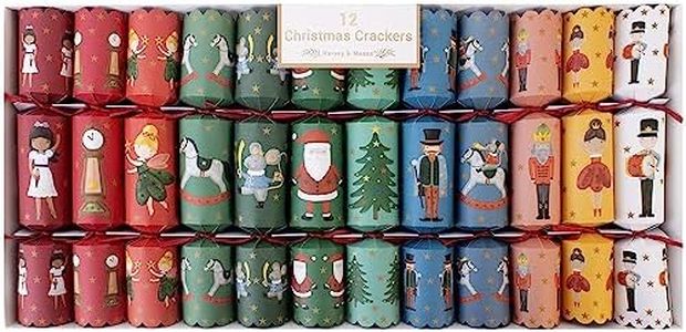 Harvey and Mason 12 Santa Nutcracker Christmas Crackers - Multicoloured Deluxe Premium Design, Xmas Dinner Party Celebration