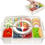 Snack Box Container, Divided Serving Tray with Lid and Handle, Snackle Box for Candy, Fruits, Nuts, 8 Compartments Snack Container for Picnic, Party, Travel, Snack Tray Organizer(1 Pack)