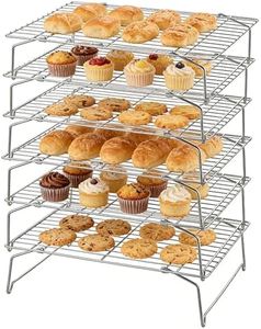 Herogo 15" x 10" Cooling Rack, 6-Tier Stainless Steel Baking Rack for Cookies, Cupcakes, and Pastries, Collapsible Space-Saving Design, Dishwasher Safe, Ideal for Baking, Roasting, and Drying