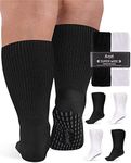 Pembrook Extra Wide Socks for Swollen Feet - 4 Pair Bariatric Socks for Edema and Lymphedema | Extra Wide Calf Socks, With Grips - 4-pairs (2 Black, 2 White)