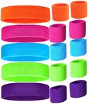 Workout Headbands for Women and Men, Sweatbands for Women with Wristbands Set of 5 Colorful Neon Sweatbands, 80s Headbands, Sports Headband and Wristband Sets