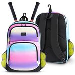 Tennis Backpack for Women, Protective Racket Bag with Insulated Cooler Pockets, Durable Racquet Backpack with Fence Hook Hold Badminton Pickleball Racquetball Paddles for Girls, Kid, Teens, Colorful