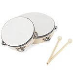 MANCHAP 2 Pack 2 Sizes Wooden Tambourine, 6 Inch & 8 Inch Handheld Tambourine, Wooden Hand Drum with Jingle Bells, Percussion Musical Instrument for Rhythm Learning, Performance