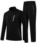 MoFiz Men's Sweatsuit 2 Pieces Tracksuit Athletic Sports Casual Full Zip Long Sleeve,Black X-Large