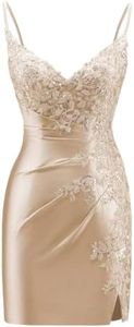Lace Applique Champagne Homecoming Dress 2026 Satin HOCO Dresses for Teens