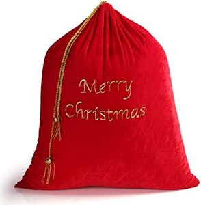 BELLE VOUS Grand Sac de Noel avec Cordon Coulissant - 75 x 89 cm - Grand Sac Pere Noel en Velours Rouge pour Emballer/Ranger Les Cadeaux de Noël et Décoration de Noël