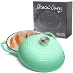 Segretto Cookware Enameled Cast Iron Bread Pan with Lid 11” Green Bread Oven Cast Iron Sourdough Baking Pan, Dutch Oven for Bread, No Seasoning Needed