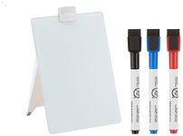 Quartet Infinity Glass Desktop Easel, Magnetic Dry Erase Board with Removable Clip & Quartet ReWritables Mini Dry-Erase Whiteboard Markers, Pack of 3 (Multicolour)