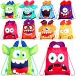 Hillban 16 Pcs Animal Drawstring Bags for Kids Party Favors Drawstring Backpack with Ear for Safari Birthday(Monster Style)