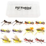 The Fly Fishing Place Chernobyl Ant and Foam Hopper Fly Fishing Flies Assortment - 12 Flies - 2 Each of 6 Trout Bass Flies with Fly Box