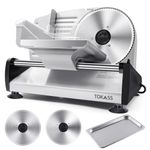 TOKASS Meat Slicer, 200W Electric Slicer For Home Use with 2pcs 7.5'' Stainless Steel Blades, Electric Deli food Slicer, Adjustable Thickness for Meat, Cheese, Bread, Easy Clean (200W-Bright Silver)