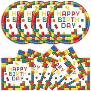 40Pcs Building Block Plates and Napkins Party Supplies, Disposable Colorful Building Block Birthday Party Plates Napkins Tableware Set for Boys Birthday Party Decorations Serve 20 (Building Block)