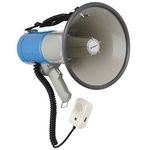 MEGAPHONE (25W MAX) WITH SIREN A powerful and durable megaphone suitable for all outdoor occasions. Its built-in powerful 25W amplifier and a high quality anti feedback microphone can project a clear sound up to a distance of 1km depending upon conditions. The microphone also features a handy push to talk switch and rotary volume control and is made from strong ABS with a rubber edge protector.