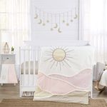 Sweet Jojo Designs Boho Desert Sun Baby Girl Nursery Crib Bedding Set - 4 Pieces - Blush Pink Mauve Gold Ivory Taupe Bohemian Mountains Southwest Nature Outdoors Tassel Minimalist Cotton Geometric