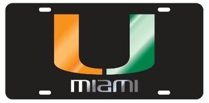 Miami Hurricanes Black Mirrored Auto License Plate Tag