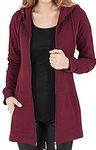 Tuopuda Womens Long Hoodies Zip Up Plain Hoodie Long Sleeves Ladies Fleece Longline Hoodie Sweatshirts Casual Loose Hooded Coat Zipper Plus Size Tops Pullover Jacket with Pockets(Wine,L)