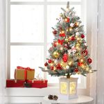 3 Ft Prelit Premium Snow Flocked Artificial Christmas Tree with 8 Mode Warm White Led, Mini Prelit Xmas Pine Tree for Christmas Decoration,Yard,Home,Office,Outdoor,Indoor