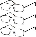 3-Pack Eyekepper Readers Rectangular Spring Temple Reader Eyeglasses for Men Reading Large Metal Reading Glasses Gunmetal +2.0