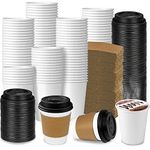 Ginkgo 100-Pack 8 oz Thickened Disposable Coffee Cups with Lids and Sleeves for Hot Beverages - Perfect for Hot Coffee, Cocoa, and More