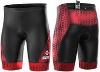 SLS3 Triathlon Shorts Mens - Padded Tri Shorts Mens Triathlon Shorts - 2 Pocket FX Triathalon Shorts, Medium Compression (Cardinal Blur, Large)