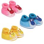 PEARSILK NEW Unisex Baby Newborn (Infant Baby) Booties Kids First Walking Soft Fabric Fur Shoes With Anti Slip Sole Toe Multicolor Pack Of 3 (6 to 9 Month)