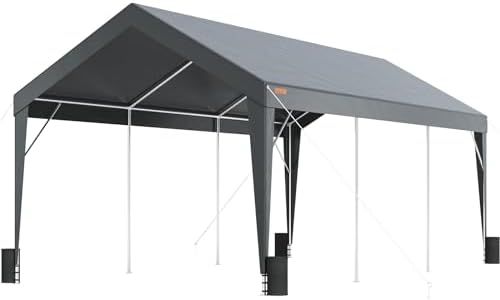 VEVOR Carport Auvent pour Voiture, Abri de Garage Extérieur 3x6 m avec 8 Poteaux Renforcés et 4 Sacs Lestés, Résistant aux UV, Étanche, Abri d'Auto Instantanée pour Fête, Jardin, Bateau, Gris Foncé
